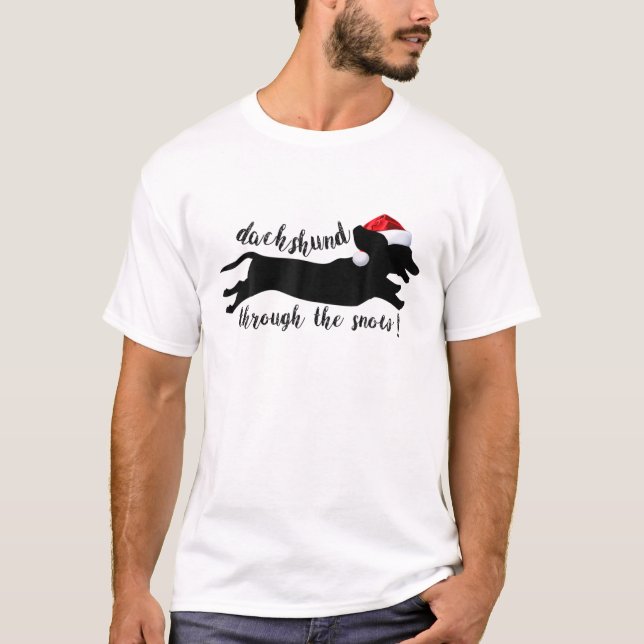 Frohe Weihnachts-Dackel Hund durch den Schnee T-Shirt (Vorderseite)