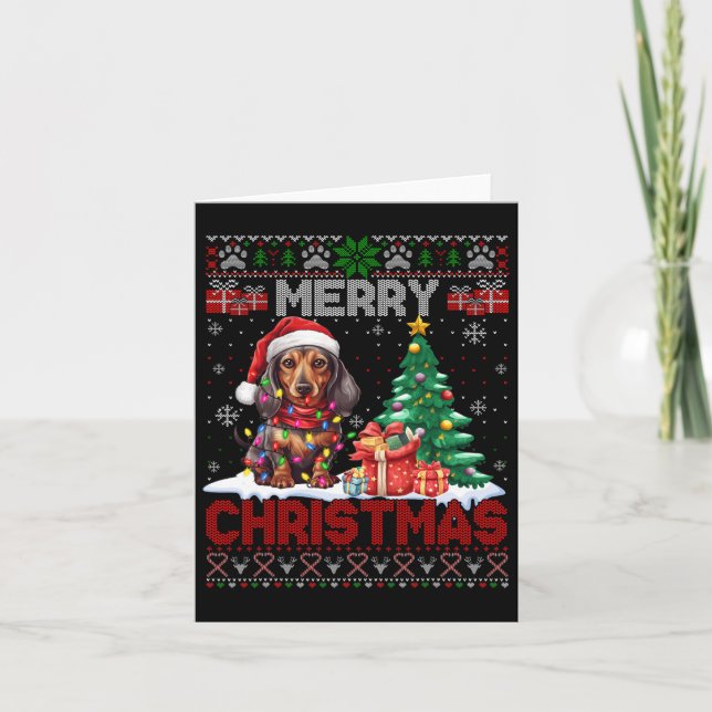 Frohe Weihnachts-Dackel Hund Lover Familie Ugly Xm Karte (Vorderseite)