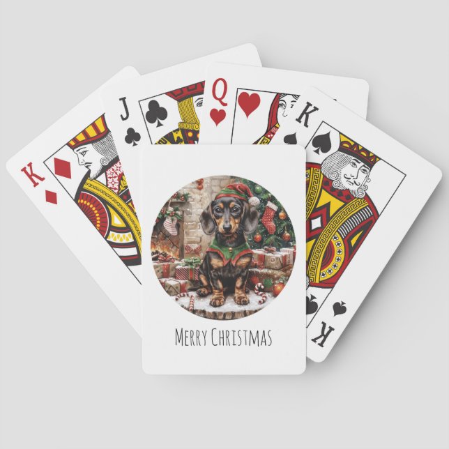 Frohe Weihnachts-Dackel Hunde Elf Spielkarten (Rückseite)