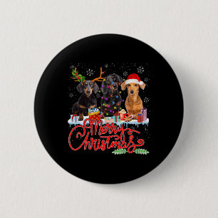 Frohe Weihnachts-Dackel Hunde Santa Reindeer Ligh Button