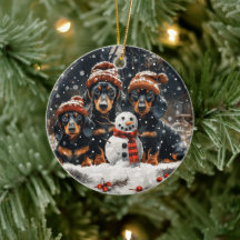 Frohe Weihnachts-Dackel Hunde Snowman