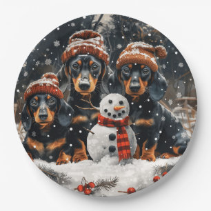 Frohe Weihnachts-Dackel Hunde Snowman Pappteller