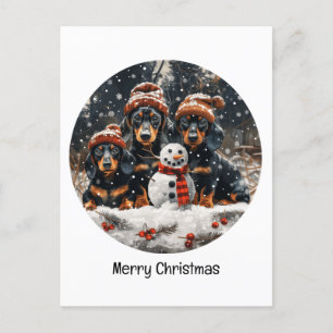 Frohe Weihnachts-Dackel Hunde Snowman Postkarte