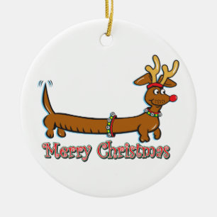 Frohe Weihnachts-Dackel Keramik Ornament