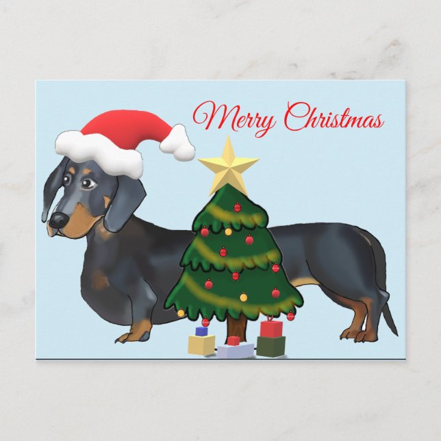 Frohe Weihnachts-Dackel mit Tree Card Postkarte (Vorderseite)