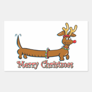 Frohe Weihnachts-Dackel Rechteckiger Aufkleber