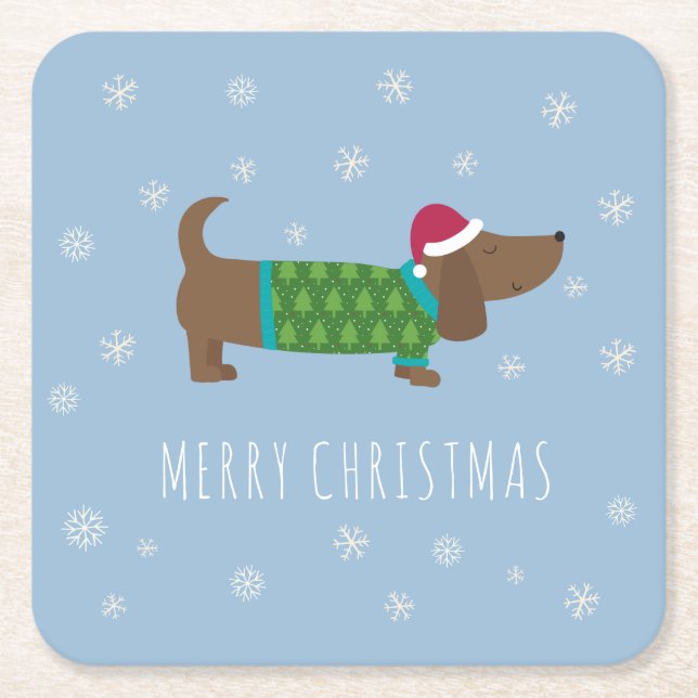 Frohe Weihnachts-Dackel Rechteckiger Pappuntersetzer (Vorderseite)