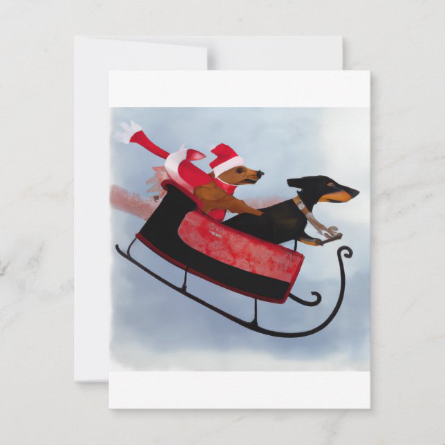 Frohe Weihnachts-Dackel Sleigh Card Feiertagskarte (Vorderseite)