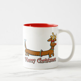 Frohe Weihnachts-Dackel Zweifarbige Tasse