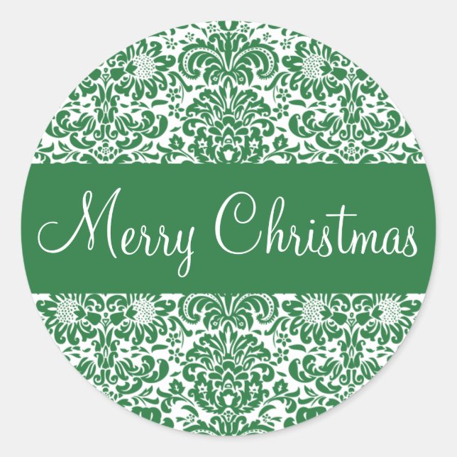 Frohe Weihnachts-Damask-Umschlag-Aufkleber-Siegel Runder Aufkleber (Vorderseite)