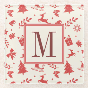 Frohe Weihnachts-Dekorative Familie Monogram erste Glasuntersetzer