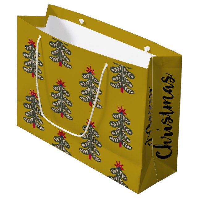 Frohe Weihnachts-Detail-Geschenktasche Große Geschenktüte (Vorderseite Schrägansicht)