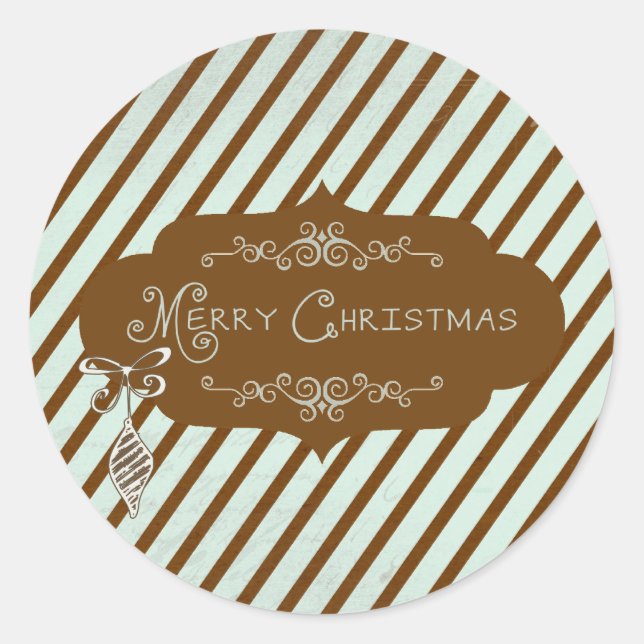 Frohe Weihnachts-Diagonal Stripe-Round-Aufkleber Runder Aufkleber (Vorderseite)