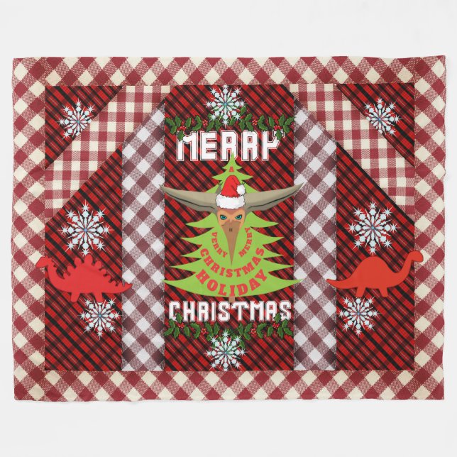 Frohe Weihnachts Dinosaur Parade Fleece Blanket (Vorderseite (Horizontal))