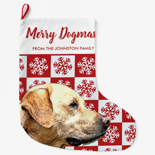 Frohe Weihnachts Dogmas Gelbe Labrador Festive Red Großer Weihnachtsstrumpf (Vorderseite)
