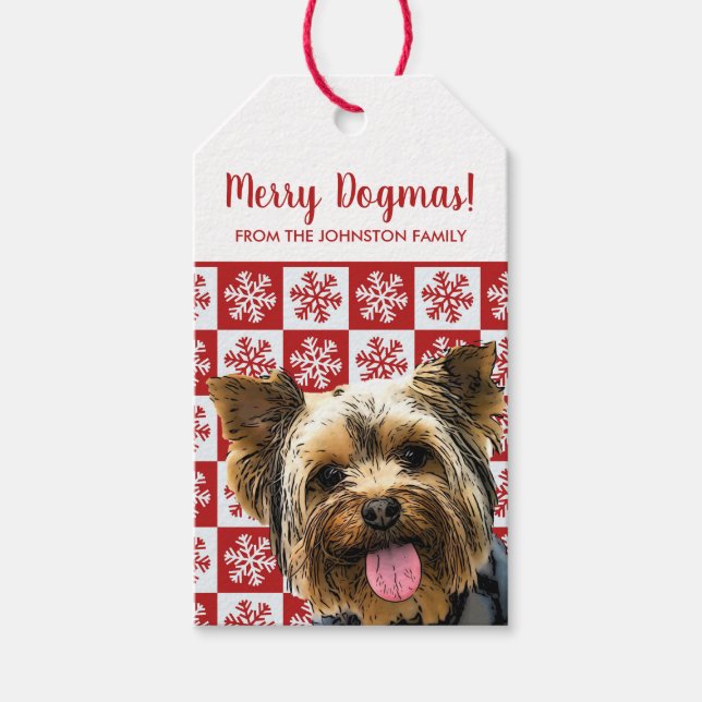 Frohe Weihnachts Dogmas Yorkie Terrier Yorkshire Geschenkanhänger (Vorderseite)