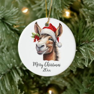 Frohe Weihnachts-Donkey in Weihnachtsmannmütze Hol Keramik Ornament