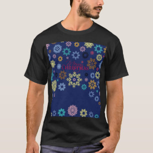 Frohe Weihnachts Dunkelblau Multicolored Schneeflo T-Shirt