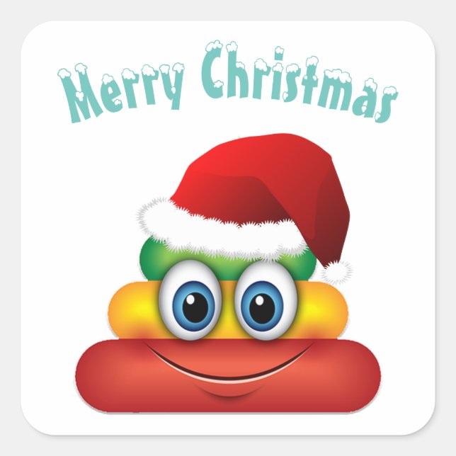 Frohe Weihnachts-Einhorn kackte Emoji Quadratischer Aufkleber (Vorderseite)