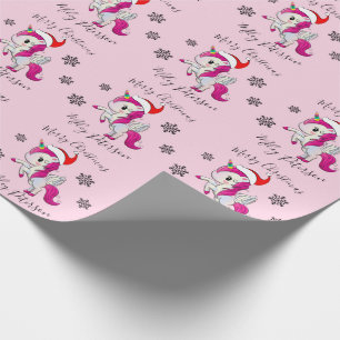 Frohe Weihnachts-Einhorn & Schneeflocken personali Geschenkpapier