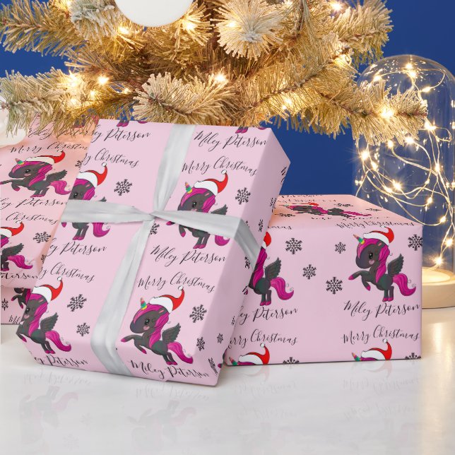 Frohe Weihnachts-Einhorn & Schneeflocken personali Geschenkpapier (Feiertage)