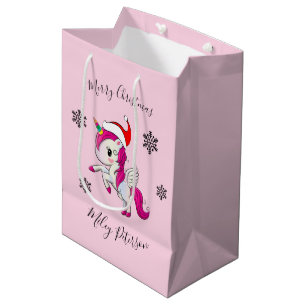 Frohe Weihnachts-Einhorn & Schneeflocken personali Mittlere Geschenktüte