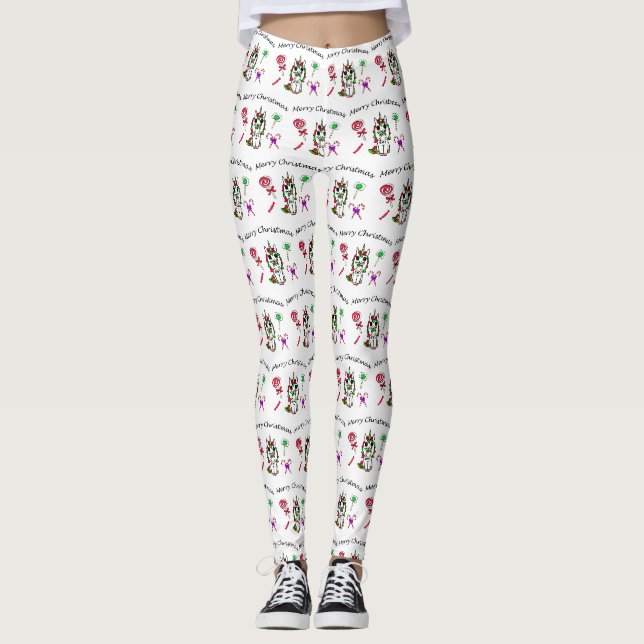 Frohe Weihnachts-Einhorn und Weihnachtslieder Leggings (Vorderseite)