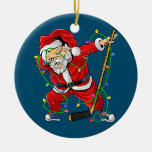 Frohe Weihnachts-Eishockey Dabbing Weihnachtsmann Keramik Ornament
