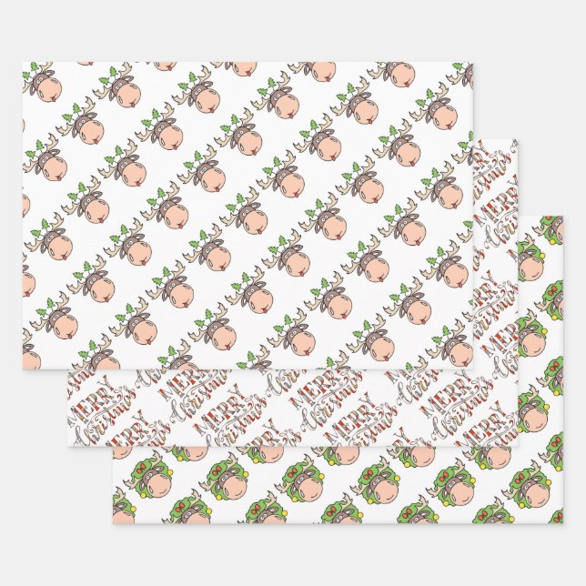 Frohe Weihnachts-Elch Wrapping Papier Blätter (Set)