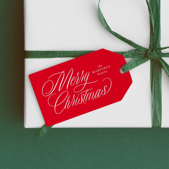 Frohe Weihnachts elegante Drehbuch Rot Urlaub Geschenkanhänger (Von Creator hochgeladen)