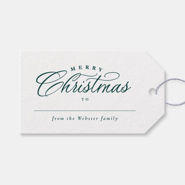 Frohe Weihnachts-elegante grüne Drehbuch Urlaub ka Geschenkanhänger (Vorderseite (Horizontal))