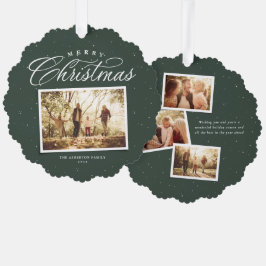 Frohe Weihnachts elegante vier Foto Collage grün Ornament Karte