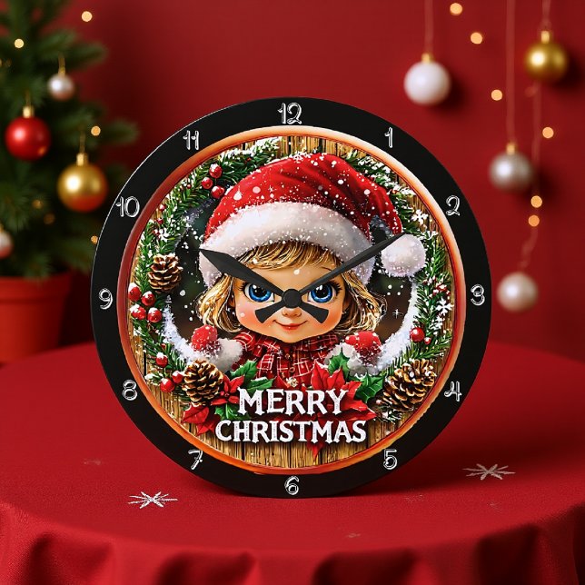 Frohe Weihnachts Elf Kinderreath Große Wanduhr (Von Creator hochgeladen)