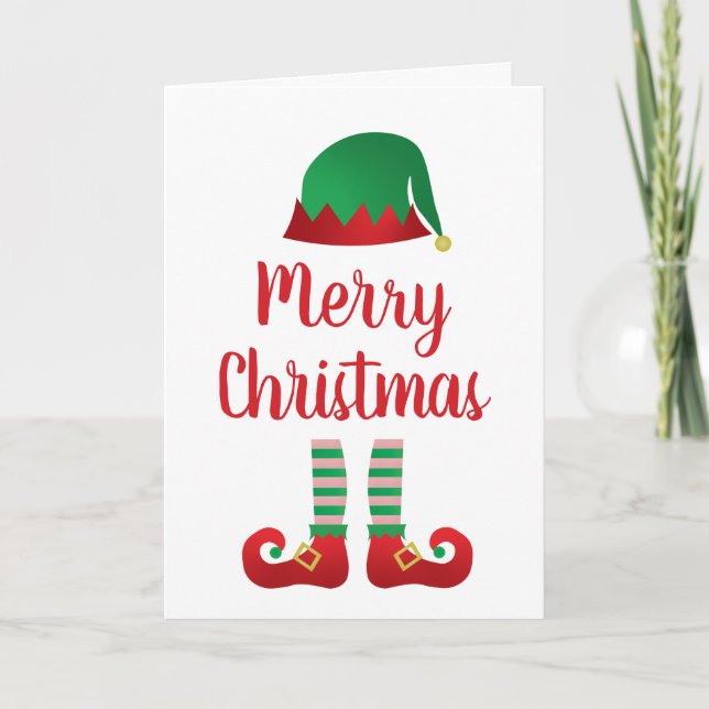 Frohe Weihnachts-Elf Outfit Red Green Karte (Vorderseite)