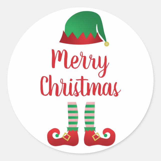 Frohe Weihnachts-Elf Outfit Red Green Runder Aufkleber (Vorderseite)