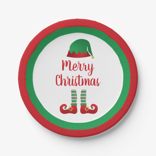 Frohe Weihnachts-Elf Outfit Red Typografy Pappteller (Vorderseite)