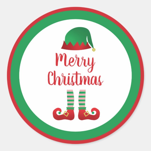 Frohe Weihnachts-Elf Outfit Red Typografy Runder Aufkleber (Vorderseite)