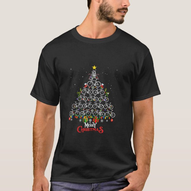 Frohe Weihnachts-Fahrrad Tree Christmas Lights Cyc T-Shirt (Vorderseite)