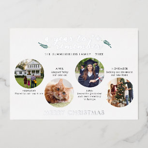 Frohe Weihnachts Familie Foto Collage Silver Folien Feiertagskarte