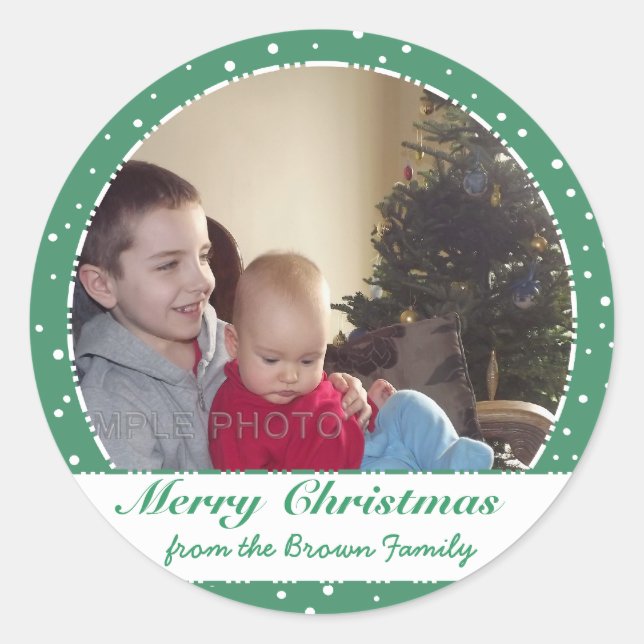 Frohe Weihnachts Familie Foto Green Circle Sticker (Vorderseite)