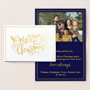 Frohe Weihnachts Familie Foto Navy Gold Foil Card Folienkarte