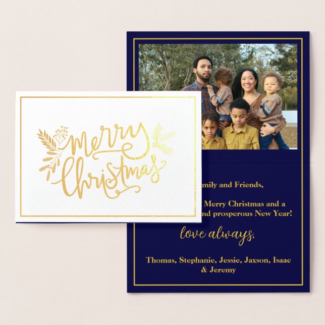 Frohe Weihnachts Familie Foto Navy Gold Foil Card Folienkarte (Anzeige)