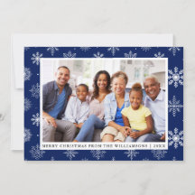 Frohe Weihnachts Familie Foto Snowflakes Blue Card