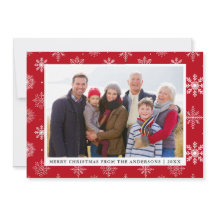 Frohe Weihnachts Familie Foto Snowflakes Rote Kart