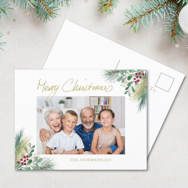 Frohe Weihnachts Familie Foto Urlaub Postkarte (Von Creator hochgeladen)