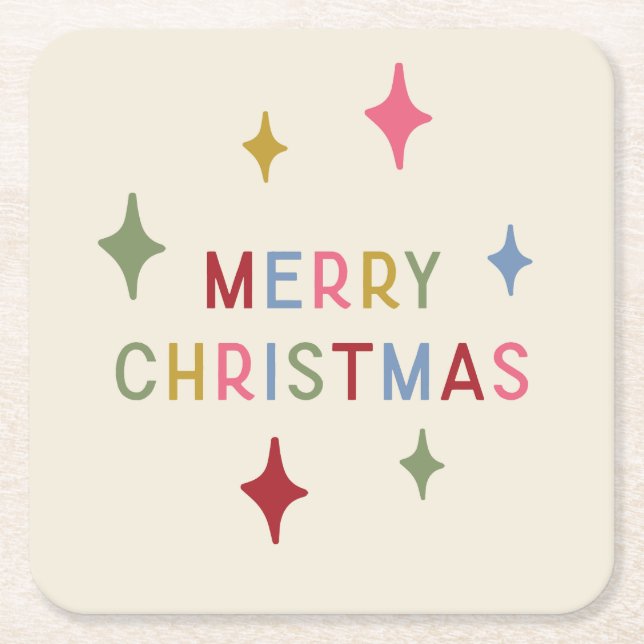 Frohe Weihnachts-farbige Mod Typografie Rechteckiger Pappuntersetzer (Vorderseite)