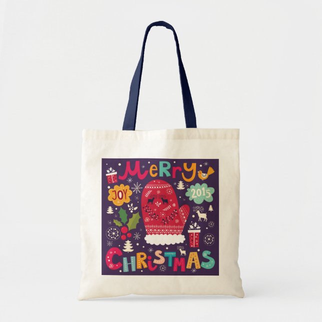 Frohe Weihnachts-Farbige Texte und Weihnachten Str Tragetasche (Vorne)