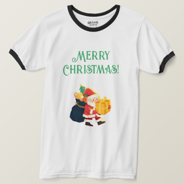 Frohe Weihnachts-Feier wünscht gedruckte Ringer T-Shirt (Design vorne)