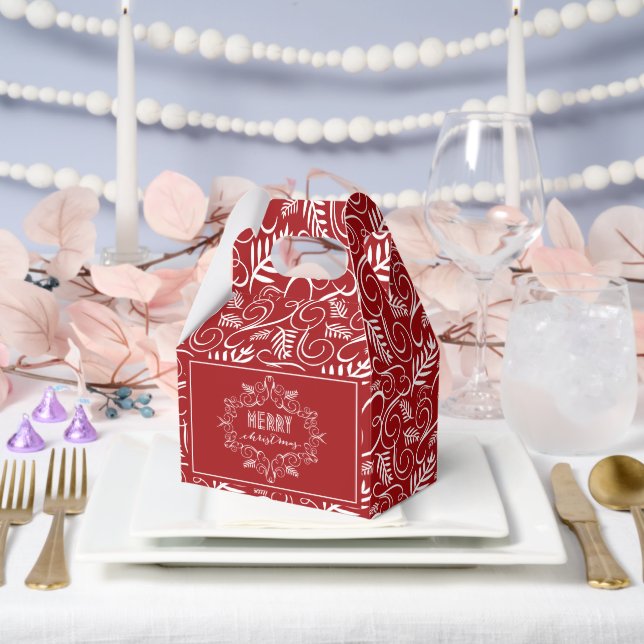 Frohe Weihnachts Feierliche Blätter Roter Vintager Geschenkschachtel (Hochzeit)