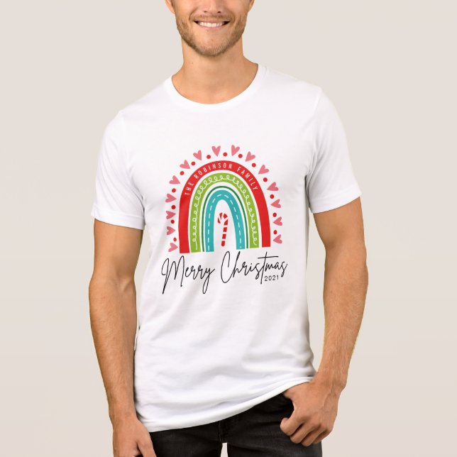 Frohe Weihnachts-Festival Regenbogen Candy Cane He Tri-Blend Shirt (Vorderseite)